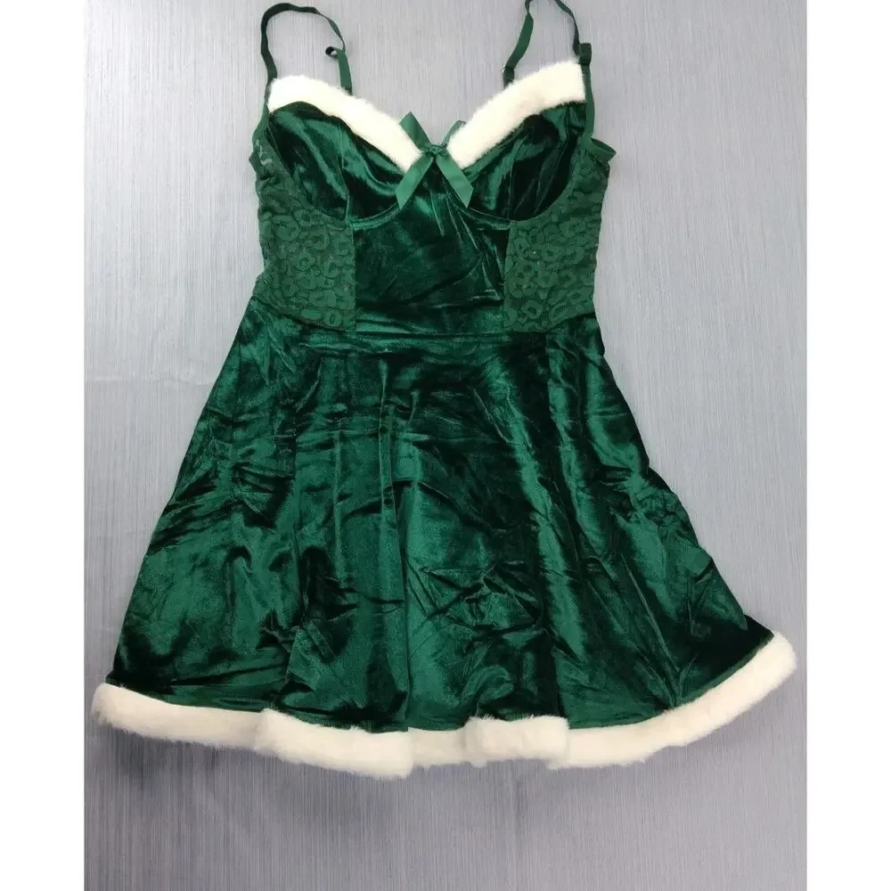 Babydoll Lingerie For Women Corset Velvet Christmas V Neck Size M